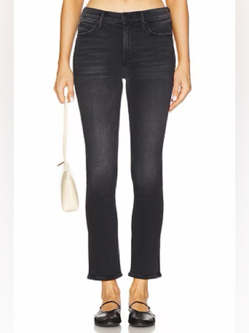 MOTHER The Mid-Rise Dazzler Flood Jeans in Black Not today Satan Women's 29